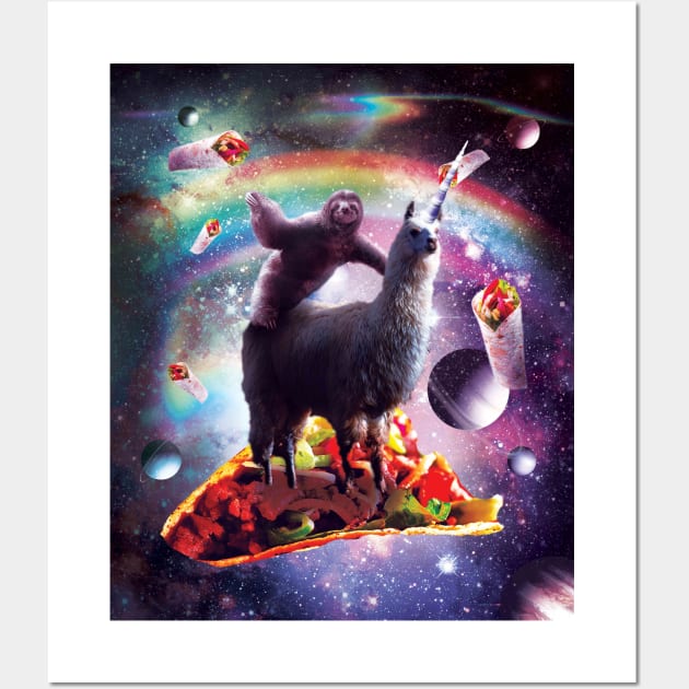 Space Sloth Riding Llama Unicorn - Taco & Burrito Wall Art by Random Galaxy